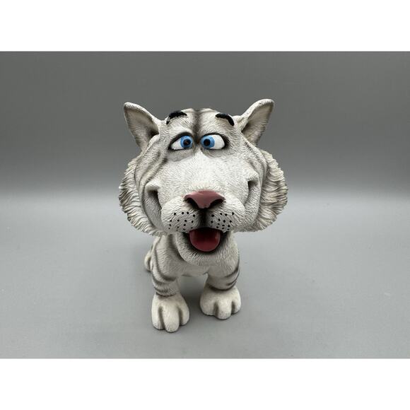 Swibco White Tiger Bobble Head Vintage Hand Painted Resin Cross Eyed - Picture 9 of 9